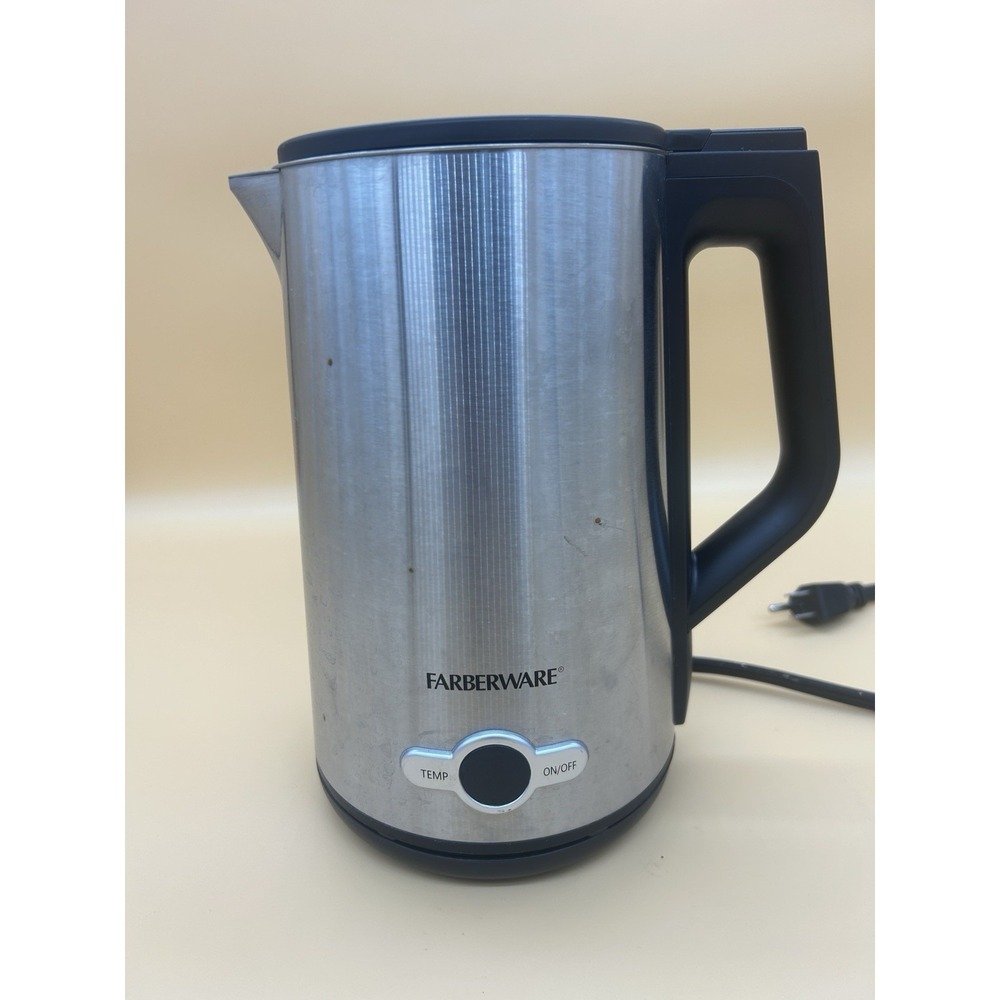 Farberware 1.7 Liter Electric Kettle, Double Wall Stainless Steel and Black.